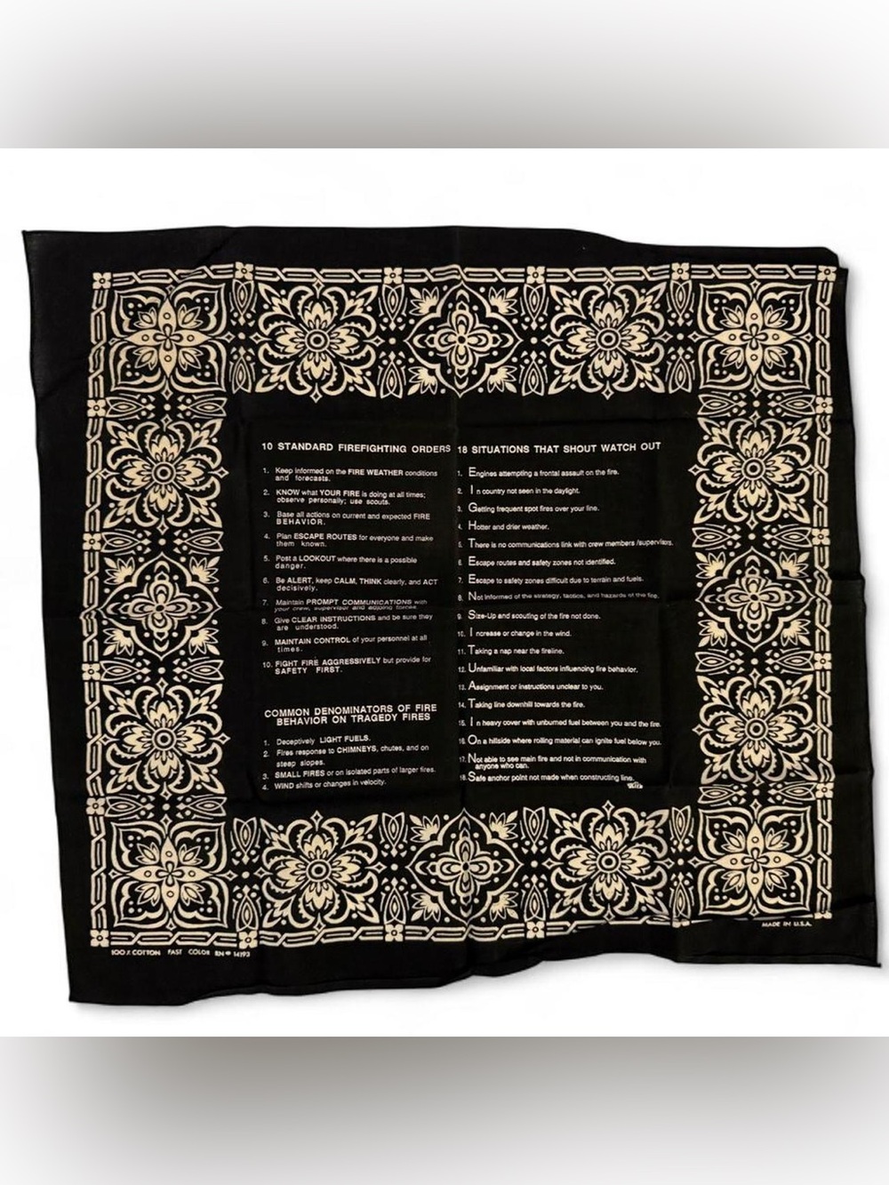 Vintage- Black Bandana Scarf with Cream Paisley Border